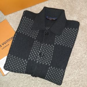 MEN'S LOUIS VUITTON GREY DAMIER WOOL CARDIGAN